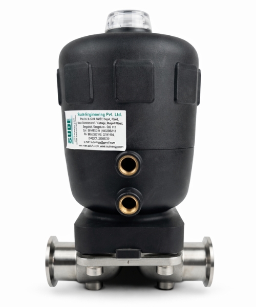 Tri Clover end diaphragm valve with plastic pneumatic cylinder / electric actuator