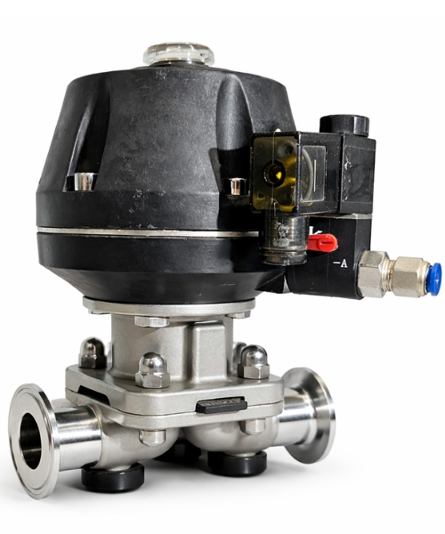 Tri Clover end diaphragm valve with Dome type plastic pneumatic cylinder / electric actuator
