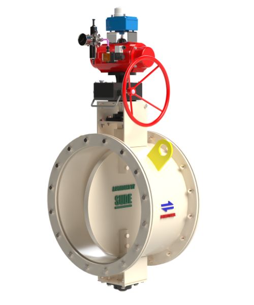 Pneumatica with manual override Operated Butterfly Damper